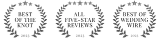 Award badges: The Knot Best of Weddings 2023 and WeddingWire Couples' Choice 2023.